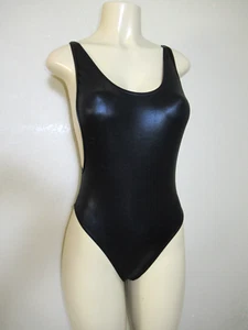 Nuevo traje de sol American Apparel corte profundo 1 pieza body metálico talla S negro wetlook - Imagen 1 de 8