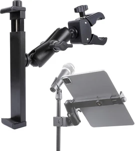 iPad Halter - Seitenhalterung Tablet Halter für Mikrofonständer, Dual 360 drehbar Adjusta - Bild 1 von 12
