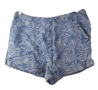 Lucky Brand WOMEN'S Tencel Shorts Small Blue Palm Print Mini Pockets Chambray  - Image 1 of 4