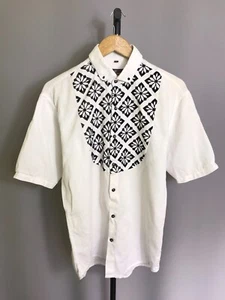 Roberto Cavalli mens shirt button down white black dress short sleeve Sz XL - Picture 1 of 10