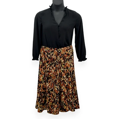 NY Collection Brown Chevron Pattern Flounce Hem Midi Skirt Petite Large PL - Image 1 of 4