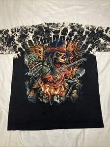 Camiseta De Colección Calavera Llameante Motociclista Doble Cara Tie Dye Manga Corta Talla Mediana - Imagen 1 de 6