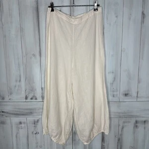 WOMENS BRYN WALKER CREAM 100% LINEN BALLOON LEG CAMPA CROPPED LAGENLOOK PANTS M - Picture 1 of 16