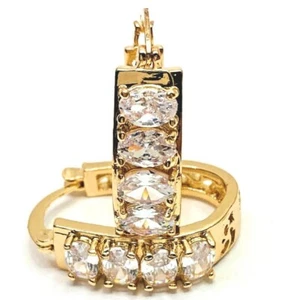 14k Gold Plated White Hoop Wedding Earrings, Gold Plated Huggies - Picture 1 of 8