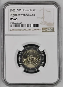 Lithuania 2 Euro 2023 UNC NGC 65 (Together with Ukraine) - Picture 1 of 2