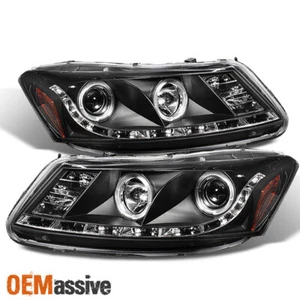 Fits 08-12 Honda Accord 4Dr Black Dual Halo Projector DRL LED Strip Headlights - Picture 1 of 2