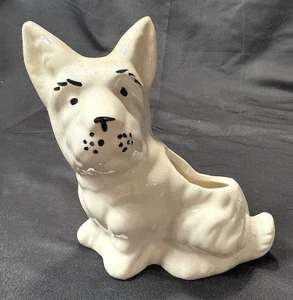 Vintage Scottie Dog Planter Japan 6” Black & White Glazed Ceramic Scottish Terri - Picture 1 of 10