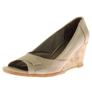 Zapatos de tacón de cuña Life Stride para mujer promocionar lona tostada punta abierta talla 8 nuevos sin caja - Imagen 1 de 2