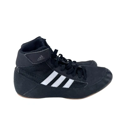 Adidas HVC K Wrestling Shoes Kids US 3 Black White Three Stripe Lace-Up AQ3327 - Image 1 of 4