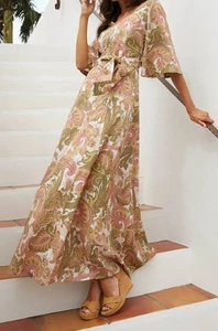 Maxi Vestido Etcetera Paisley Marroquí Talla XS/00 Estilo Kimono Retro - Imagen 1 de 12