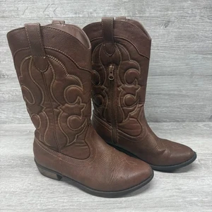 Cat & Jack Youth Brown Faux Leather Zipper Cowboy Western Montana Boots Size 4 - Picture 1 of 8
