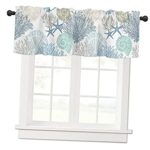 Coral Valance for Windows Starfish Seashell Blue Coral 54"W x 18"L (Pack of 1) - Picture 1 of 7