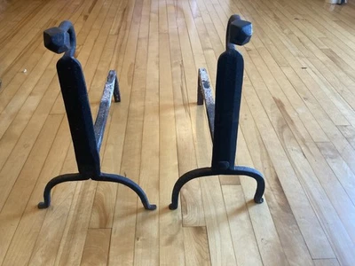 Antique Mid 18th C Wrought Iron Gooseneck Andiron Early American Fireplace - Image 1 of 4