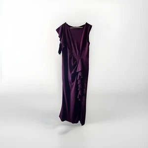 WOOSEA Maxikleid Burgunderrot Rüschen XL Festkleid Elegant One Shoulder Schlitz - Bild 1 von 14