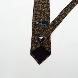Polo Ralph Lauren Men's Tie Brown Geometric Silk USA Hand Made 57.5",3.75 NWT - Picture 1 of 5