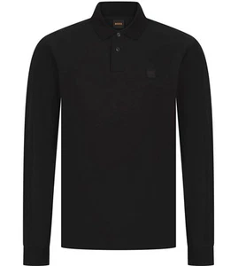 Boss Mens Polo Shirt PE Nylon Hugo Boss Long Sleeved Polo in Black - Picture 1 of 9