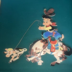 1950s Dolly Toy Nursery Wall Hanging Rodeo Decor Bronco Bill Cowboy Buckaroo Vtg - Picture 1 of 6