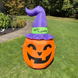 5 FT Pumpkin Inflatable Halloween Decor Outdoor Witch Hat Build-in LED - Picture 1 of 11