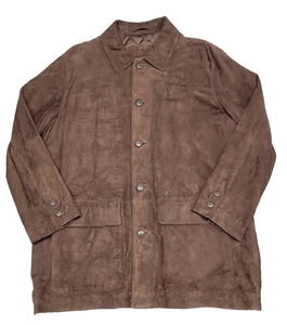 Grant Thomas Jacket Mens Large Brown Suede Leather Plaid Quilt Lined Button Up - Picture 1 of 14