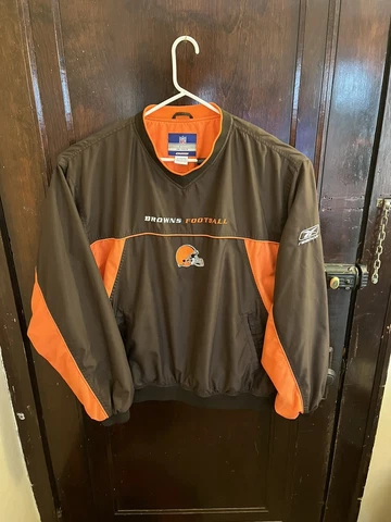 Reebok NFL On Field Cleveland Browns  Jacket Windbreaker Pullover V-neck Mens XL Cover