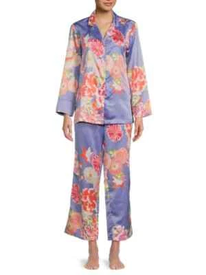 Natori шелковистый фиолетовый цветочный печать пижамы 2 ПК набор размер маленький или большой ($180) новый с Ярлыками - Изображение 1 из 2