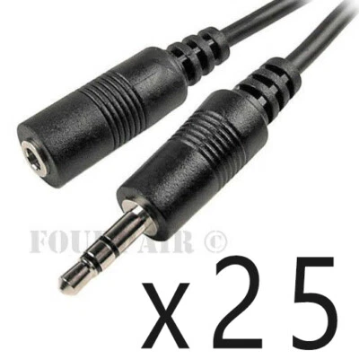 25 Pack Lot - 50ft 3.5mm Stereo Audio Extension Cable Male to Female M/F MP3 1/8 - Image 1 of 2