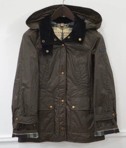 Burberry Damenjacke gewachste Baumwolle Mantel dunkeloliv Kapuze Balthorne US4 - Bild 1 von 10
