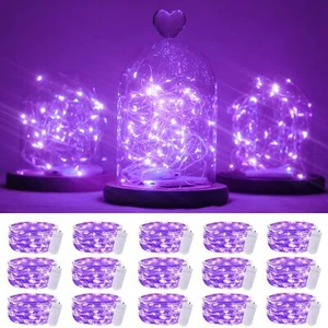 15 Packs 20 Led Purple Fairy Lights Battery Operated 6.6ft Silver String Lights - Picture 1 of 8