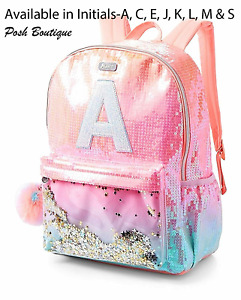 A C E J K L M S JUSTICE Girls Initial ombre unicorn shaky backpack bag Sequins