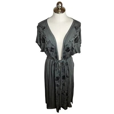 POL刺绣花卉迷笛和服开衫女式大号灰色黑色 — 第 1/4 张图片