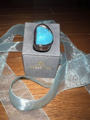 Auténtico anillo turquesa con una banda ajustable de cobre desgastado 7-10 Foto 1 de 4