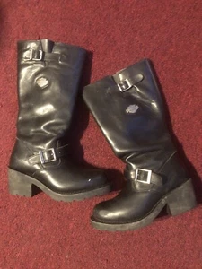 Harley Davidson Women’s Black Leather Boots Size 7 - Picture 1 of 9