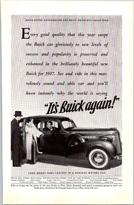 PRINT AD 1937 Buick  Valve in Head Straight Eight Engine General Motors 6.5 x 10 - Image 1 of 3