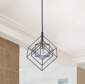 Geometric Artcraft Modern 1 Light Pendant Diamond Cage Matte Black/Brass-AC11117 - Picture 1 of 4