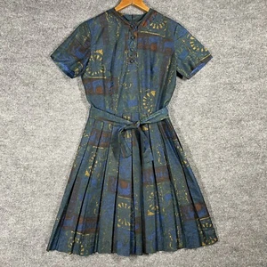 VINTAGE 50s 60s Novelty Print Shirtwaist House Dress Size Small Elephant Poly - Picture 1 of 21