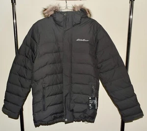 New Mens Eddie Bauer Coat Medium Fur Trim Hooded Gray Boundary Pass Down Parka - Picture 1 of 4