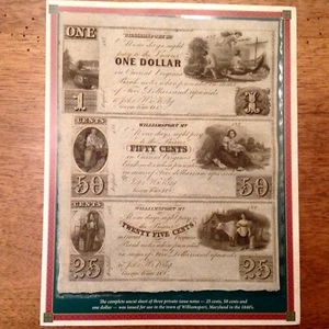 - 1840s $1, 50c & 25c Uncut Sheet ~ Williamsport, MARYLAND at Georgetown, D.C - Picture 1 of 6