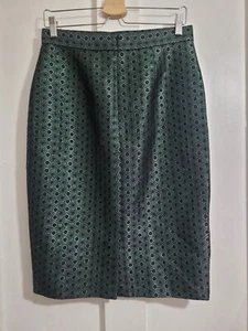Whistles Pencil Skirt UK 12 Green Black Circle Jacquard Pattern Sparkly Party VG - Picture 1 of 6