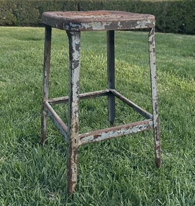 Antique Rusty & Chippy Industrial Stool; Distressed Steel W/Punched Hole Seat - Picture 1 of 21
