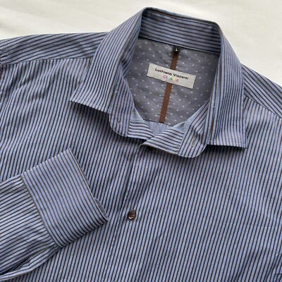 Luchiano Visconti Hombres L Camisa Manga Larga Botón A Rayas Púrpura Puño Abatible Foto 1 de 4