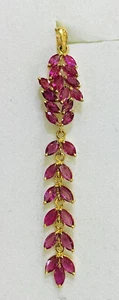 14k Solid Yellow Gold Dangle Pendant With Natural Marquises Ruby5.99CT/2.42GM - Picture 1 of 10