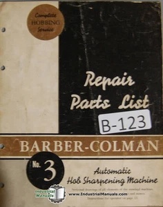 Barber Colman No. 3, manual de lista de piezas de afilador de placas - Imagen 1 de 2