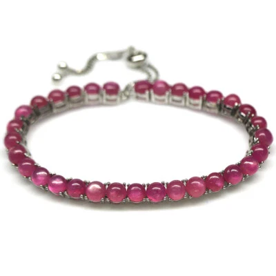 Heated Gemstones 5 mm. Pink Ruby 925 Sterling Silver Bracelet 10.5" - Image 1 of 4