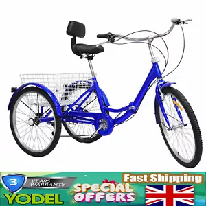 24'' Tricycle Adult Senior 7 Speed 3 Wheels Bike Foldable Trike Bicycle + Basket - Picture 1 of 19
