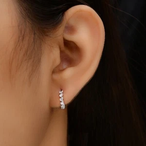 SI/H Pear Diamond Huggie Earrings 14k White Solid Gold Birthday Gift 0.35 Ct. - Picture 1 of 10