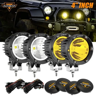 AUXBEAM 4 шт. 4-дюймовые светодиодные рабочие лампы желтые белые противотуманные лампы + крышка для 2005-09 Hummer H2 - Изображение 1 из 4