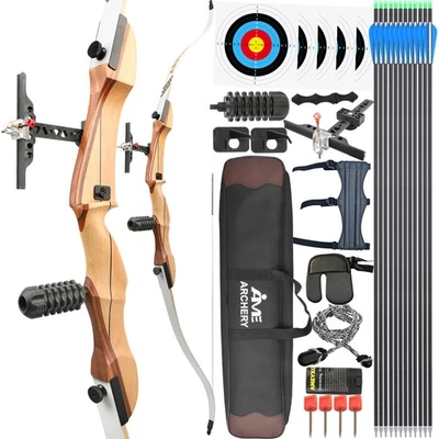 66" 68" 70" Takedown Recurve Bow 14-40lbs Wooden Adult Target Archery Hunting - Image 1 of 4