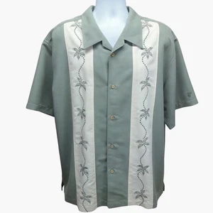Cubavera Shirt Green Palms Retro Embroidered Panels Mens 2XL Textured Size XXL - Picture 1 of 10