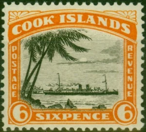 Cook Islands 1932 6d Black & Orange SG104 Fine MM - Bild 1 von 1