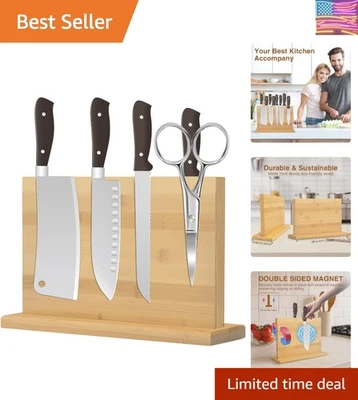 Magnetic Knife Storage Stand in Acacia Wood - Non-Slip Stylish Design, 14 Knives - Image 1 of 4